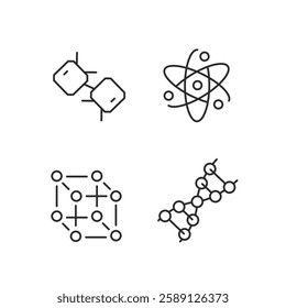 A comprehensive set of 4 chemistry laboratory icons representing scientific tools and processes used in chemical research and experiments, ideal for educational communication. Vector illustration