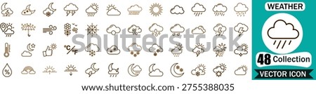 Comprehensive Set of 48 Weather Icons Featuring Clouds Sun Rain Snow Wind and Storm Symbols for Professional Meteorological Applications and Digital Interface Design Elements
