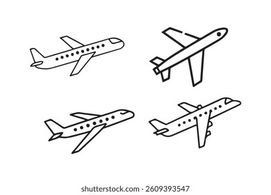 ​A comprehensive set of airplane vector icons, available in various styles and formats, suitable for travel, aviation, and transportation design projects.