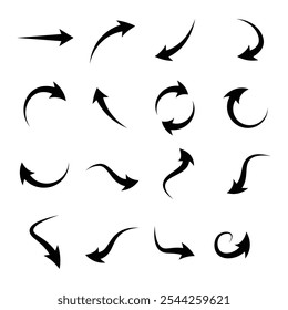 A comprehensive set of arrows, perfect for guiding attention in digital designs, presentations, and print projects. Scalable and versatile for creative applications.