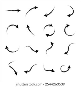 A comprehensive set of arrows, perfect for guiding attention in digital designs, presentations, and print projects. Scalable and versatile for creative applications.