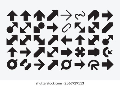 Comprehensive Set of Black Arrow Icons on White Background