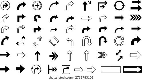 A comprehensive set of black arrow vectors on a white background, showcasing various directional arrows for design, navigation, and visual representation.