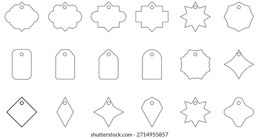 A comprehensive set of blank tag outlines and label shapes in various elegant styles and forms featuring small holes for versatile design and creative graphic projects isolated on transparent background
