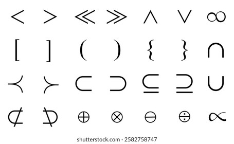 Comprehensive Set of Brackets, Operators, and Logic Symbols in Vector, Mathematical Operators, logics, infinity, union, math related scientific symbols in vector form, for educational use