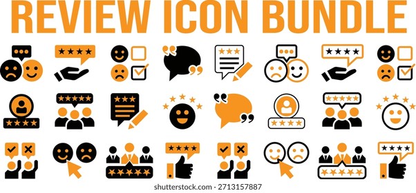 Comprehensive set of customer satisfaction rating icons featuring stars faces and feedback symbols