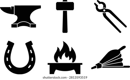 A comprehensive set of essential blacksmithing tools and equipment for traditional metalwork