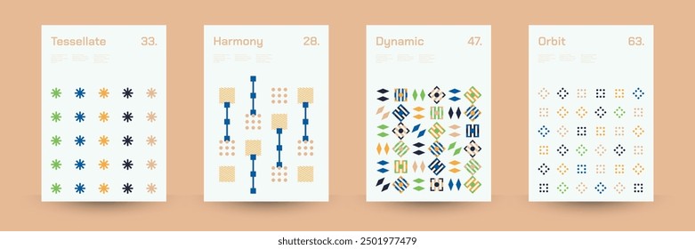 Comprehensive Set of Geometric Patterns: Ideal for Designers, Featuring a Wide Range of Symmetrical Shapes and Repeating Motifs for Versatile Use in Digital and Print Projects. Vector Illustration.