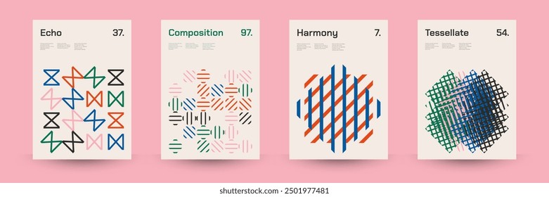 Comprehensive Set of Geometric Patterns: Ideal for Designers, Featuring a Wide Range of Symmetrical Shapes and Repeating Motifs for Versatile Use in Digital and Print Projects. Vector Illustration.