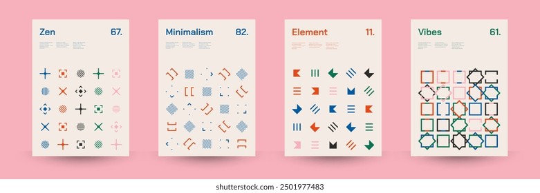 Comprehensive Set of Geometric Patterns: Ideal for Designers, Featuring a Wide Range of Symmetrical Shapes and Repeating Motifs for Versatile Use in Digital and Print Projects. Vector Illustration.