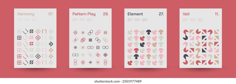 Comprehensive Set of Geometric Patterns: Ideal for Designers, Featuring a Wide Range of Symmetrical Shapes and Repeating Motifs for Versatile Use in Digital and Print Projects. Vector Illustration.