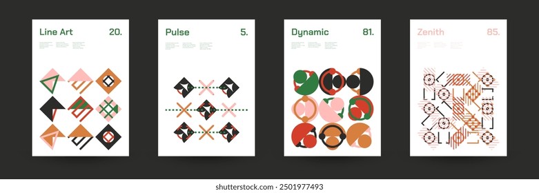 Comprehensive Set of Geometric Patterns: Ideal for Designers, Featuring a Wide Range of Symmetrical Shapes and Repeating Motifs for Versatile Use in Digital and Print Projects. Vector Illustration.