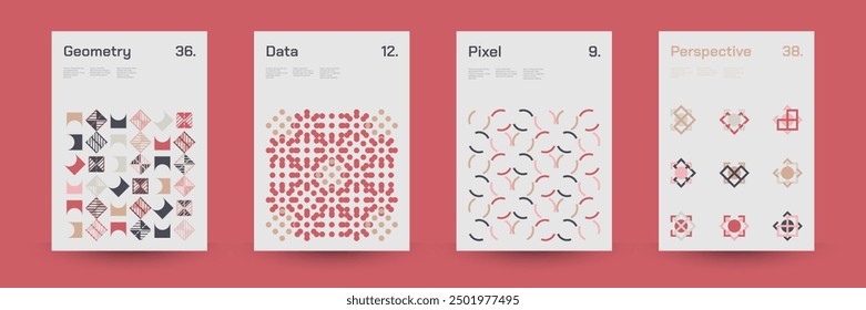 Comprehensive Set of Geometric Patterns: Ideal for Designers, Featuring a Wide Range of Symmetrical Shapes and Repeating Motifs for Versatile Use in Digital and Print Projects. Vector Illustration.