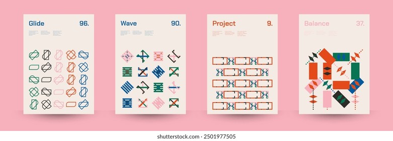 Comprehensive Set of Geometric Patterns: Ideal for Designers, Featuring a Wide Range of Symmetrical Shapes and Repeating Motifs for Versatile Use in Digital and Print Projects. Vector Illustration.