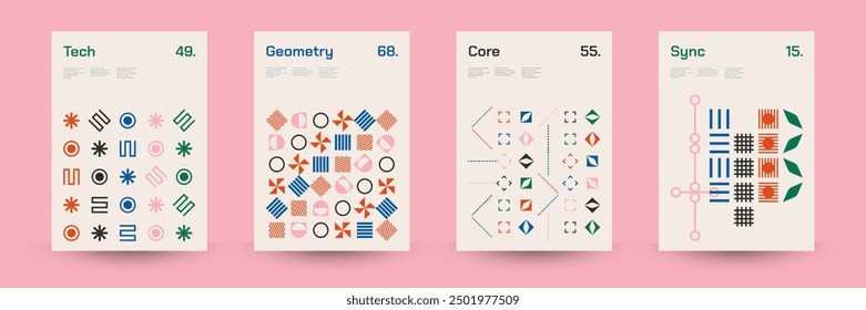 Comprehensive Set of Geometric Patterns: Ideal for Designers, Featuring a Wide Range of Symmetrical Shapes and Repeating Motifs for Versatile Use in Digital and Print Projects. Vector Illustration.