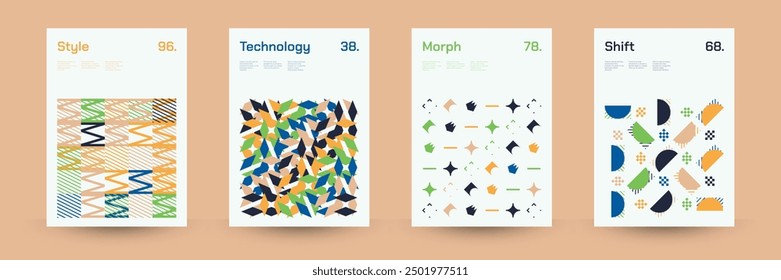 Comprehensive Set of Geometric Patterns: Ideal for Designers, Featuring a Wide Range of Symmetrical Shapes and Repeating Motifs for Versatile Use in Digital and Print Projects. Vector Illustration.