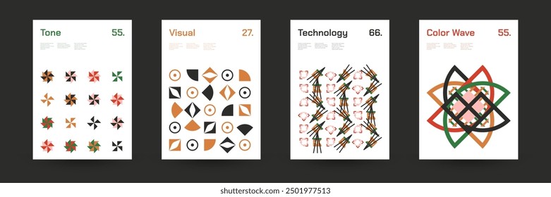 Comprehensive Set of Geometric Patterns: Ideal for Designers, Featuring a Wide Range of Symmetrical Shapes and Repeating Motifs for Versatile Use in Digital and Print Projects. Vector Illustration.