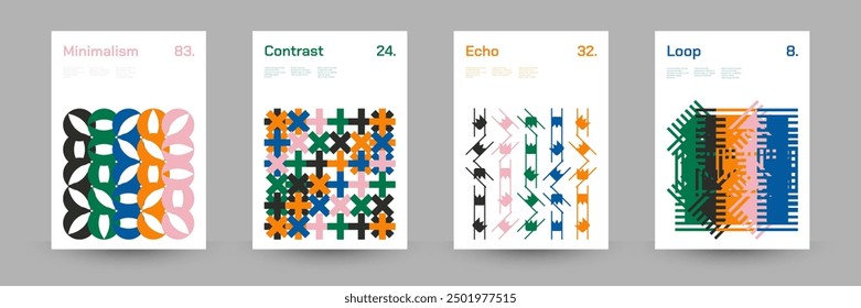 Comprehensive Set of Geometric Patterns: Ideal for Designers, Featuring a Wide Range of Symmetrical Shapes and Repeating Motifs for Versatile Use in Digital and Print Projects. Vector Illustration.