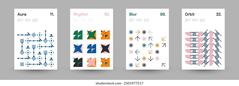 Conjunto completo de patrones geométricos: ideal para diseñadores, con una amplia gama de Formas simétricas y motivos repetitivos para uso versátil en proyectos digitales e impresos. Ilustración vectorial.