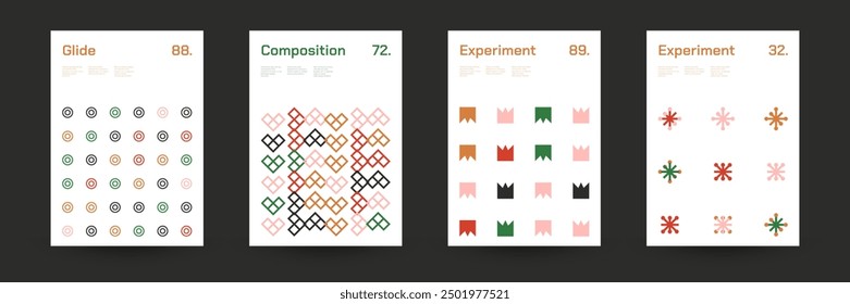 Comprehensive Set of Geometric Patterns: Ideal for Designers, Featuring a Wide Range of Symmetrical Shapes and Repeating Motifs for Versatile Use in Digital and Print Projects. Vector Illustration.