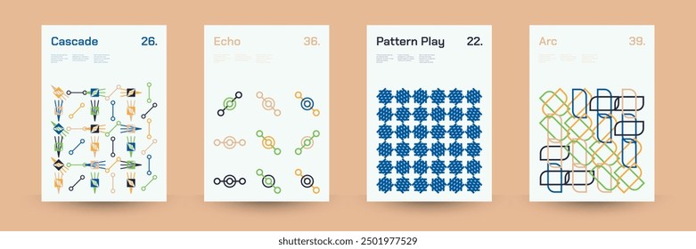 Comprehensive Set of Geometric Patterns: Ideal for Designers, Featuring a Wide Range of Symmetrical Shapes and Repeating Motifs for Versatile Use in Digital and Print Projects. Vector Illustration.