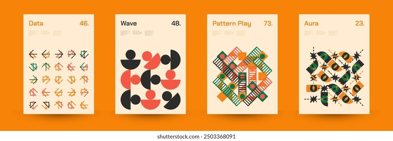 Comprehensive Set of Geometric Patterns: Ideal for Designers, Featuring a Wide Range of Symmetrical Shapes and Repeating Motifs for Versatile Use in Digital and Print Projects. Vector Illustration.