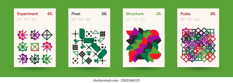 Comprehensive Set of Geometric Patterns: Ideal for Designers, Featuring a Wide Range of Symmetrical Shapes and Repeating Motifs for Versatile Use in Digital and Print Projects. Vector Illustration.
