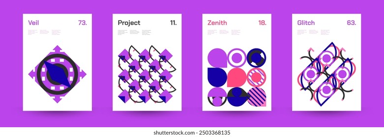 Conjunto completo de patrones geométricos: ideal para diseñadores, con una amplia gama de Formas simétricas y motivos repetitivos para uso versátil en proyectos digitales e impresos. Ilustración vectorial.