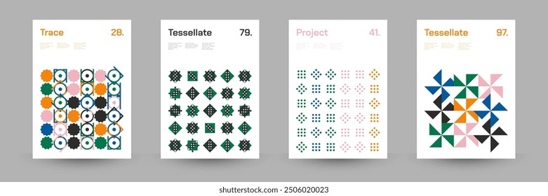 Comprehensive Set of Geometric Patterns: Ideal for Designers, Featuring a Wide Range of Symmetrical Shapes and Repeating Motifs for Versatile Use in Digital and Print Projects. Vector Illustration.