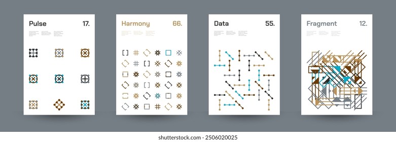 Comprehensive Set of Geometric Patterns: Ideal for Designers, Featuring a Wide Range of Symmetrical Shapes and Repeating Motifs for Versatile Use in Digital and Print Projects. Vector Illustration.