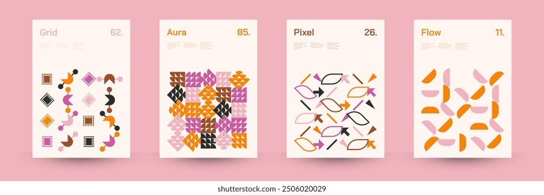 Comprehensive Set of Geometric Patterns: Ideal for Designers, Featuring a Wide Range of Symmetrical Shapes and Repeating Motifs for Versatile Use in Digital and Print Projects. Vector Illustration.