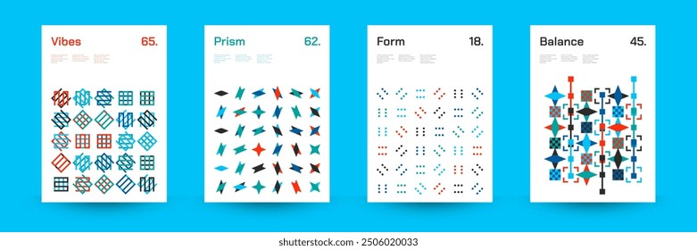 Comprehensive Set of Geometric Patterns: Ideal for Designers, Featuring a Wide Range of Symmetrical Shapes and Repeating Motifs for Versatile Use in Digital and Print Projects. Vector Illustration.