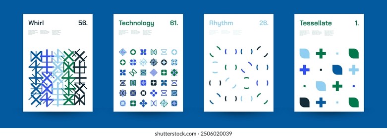 Comprehensive Set of Geometric Patterns: Ideal for Designers, Featuring a Wide Range of Symmetrical Shapes and Repeating Motifs for Versatile Use in Digital and Print Projects. Vector Illustration.