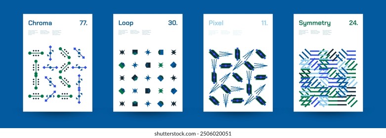 Comprehensive Set of Geometric Patterns: Ideal for Designers, Featuring a Wide Range of Symmetrical Shapes and Repeating Motifs for Versatile Use in Digital and Print Projects. Vector Illustration.