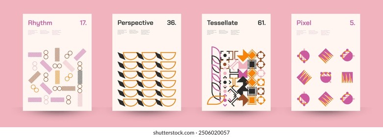 Comprehensive Set of Geometric Patterns: Ideal for Designers, Featuring a Wide Range of Symmetrical Shapes and Repeating Motifs for Versatile Use in Digital and Print Projects. Vector Illustration.