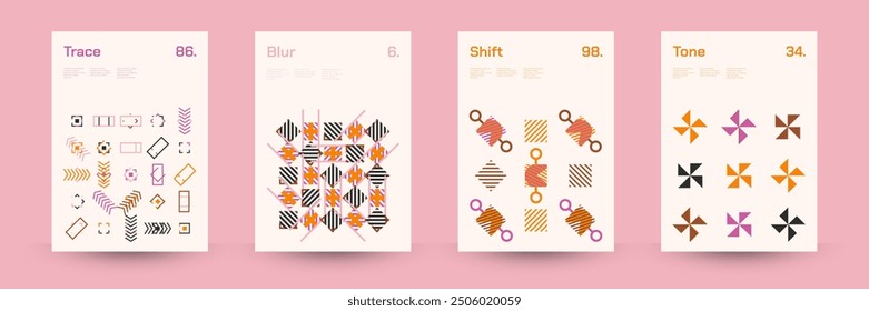 Comprehensive Set of Geometric Patterns: Ideal for Designers, Featuring a Wide Range of Symmetrical Shapes and Repeating Motifs for Versatile Use in Digital and Print Projects. Vector Illustration.