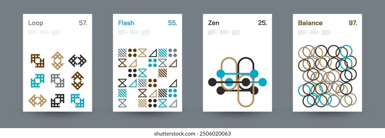 Comprehensive Set of Geometric Patterns: Ideal for Designers, Featuring a Wide Range of Symmetrical Shapes and Repeating Motifs for Versatile Use in Digital and Print Projects. Vector Illustration.