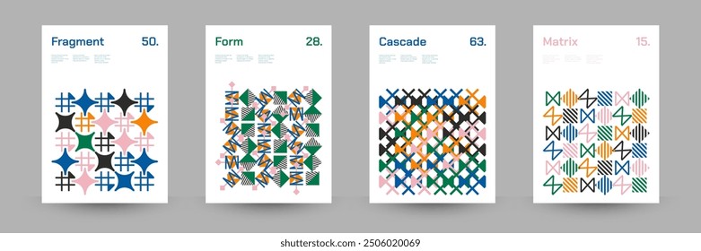 Comprehensive Set of Geometric Patterns: Ideal for Designers, Featuring a Wide Range of Symmetrical Shapes and Repeating Motifs for Versatile Use in Digital and Print Projects. Vector Illustration.