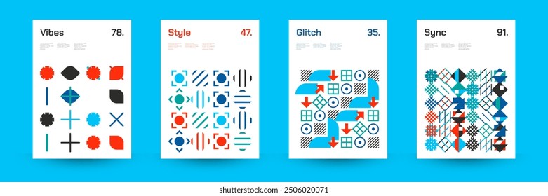 Comprehensive Set of Geometric Patterns: Ideal for Designers, Featuring a Wide Range of Symmetrical Shapes and Repeating Motifs for Versatile Use in Digital and Print Projects. Vector Illustration.