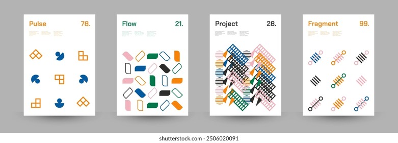 Comprehensive Set of Geometric Patterns: Ideal for Designers, Featuring a Wide Range of Symmetrical Shapes and Repeating Motifs for Versatile Use in Digital and Print Projects. Vector Illustration.