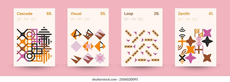 Comprehensive Set of Geometric Patterns: Ideal for Designers, Featuring a Wide Range of Symmetrical Shapes and Repeating Motifs for Versatile Use in Digital and Print Projects. Vector Illustration.