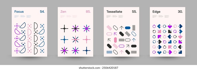 Comprehensive Set of Geometric Patterns: Ideal for Designers, Featuring a Wide Range of Symmetrical Shapes and Repeating Motifs for Versatile Use in Digital and Print Projects. Vector Illustration.	