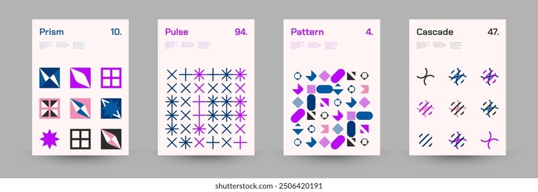 Comprehensive Set of Geometric Patterns: Ideal for Designers, Featuring a Wide Range of Symmetrical Shapes and Repeating Motifs for Versatile Use in Digital and Print Projects. Vector Illustration.	
