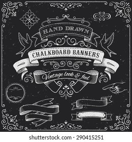 A comprehensive set of high detail Design grunge Chalkboard Banners and Elements.