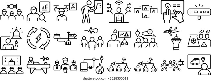 Eine umfassende Set-Icon-Kollektion, die verschiedene Themen und unterschiedliche Konzepte im modernen Outline-Stil darstellt