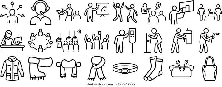 A comprehensive set icon collection illustrating various professions teamwork winter clothes and other essential elements.