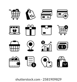 A comprehensive set of icons representing various aspects of online shopping and ecommerce