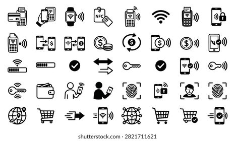 A comprehensive set of icons representing various digital payment methods and modern technology concepts for online use.