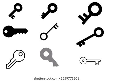 Comprehensive Set of Key Icons: Vector Symbols for Security, Access, and Lock Representations