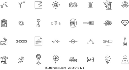 A comprehensive set of minimal line icons for technology, business, and general concepts